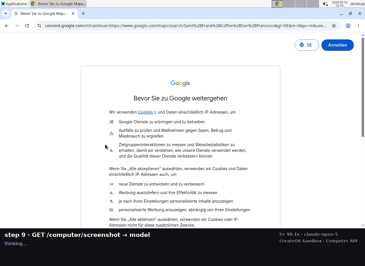 Demonstration frame: the model handles a cookie-consent dialog in a language it was not told about